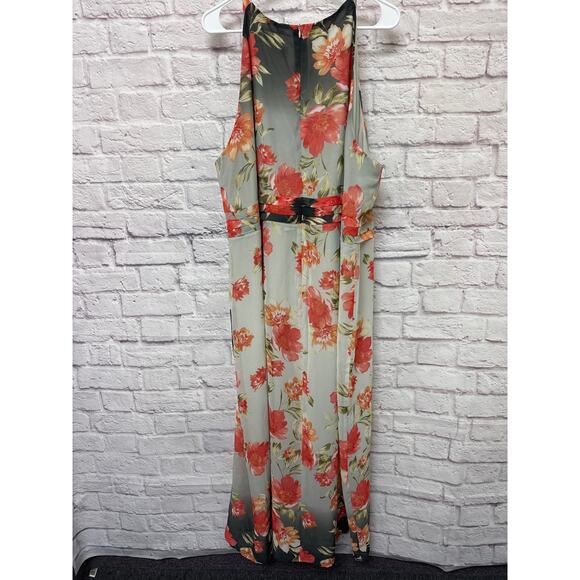 Avenue Coral & Grey Floral Maxi Dress LIned Halter-Style Zip Back SZ 26/28 NWT - Picture 5 of 6